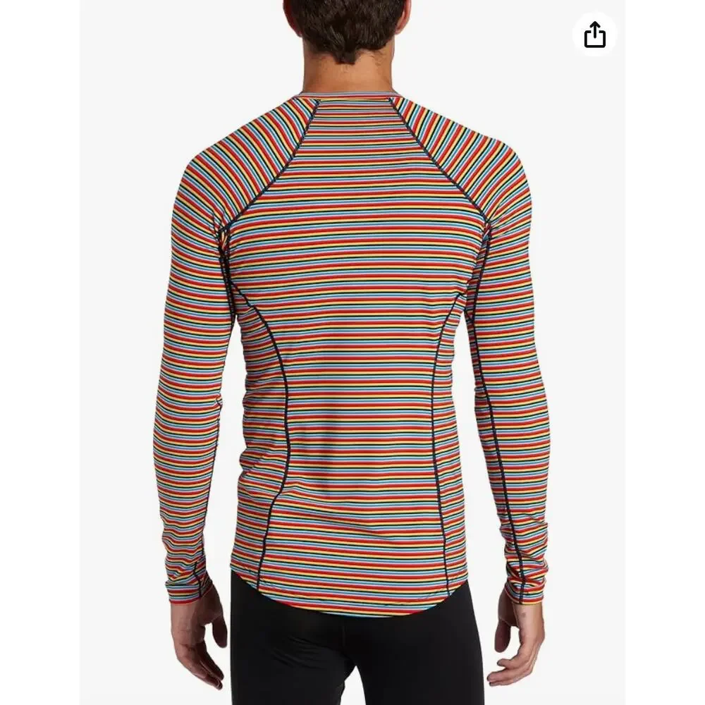 Columbia Men's Baselayer Midweight Long Sleeve Top Shirt Red Multi Stripe L